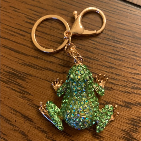 Rhinestone Frog Bag Charm / Keychain Pink OR Green - Picture 6 of 10